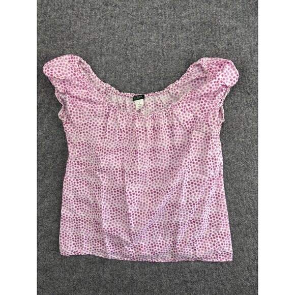 J Crew Blouse Womens Medium Pink Polka Dot Scoop Neck Short Sleeve Cotton Top - Picture 1 of 5